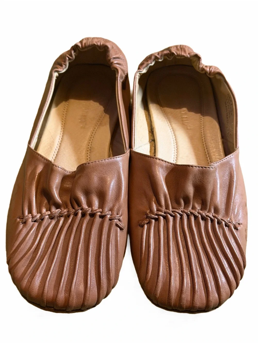 Chocolat Blu Cam Pleated Leather Ballet Flats Tan Brown Size 8 Womens Shoes GUC